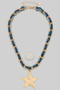 Hammered Star Pendant Denim Fabric Necklace