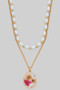 Layered Pearl And Pressed Flower Pendant Necklace