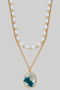 Layered Pearl And Pressed Flower Pendant Necklace