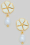 Color Flower Pearl Drop Post Earrings