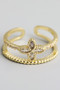Brass Textured Stack Ring With Cz Clover