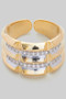 18K Gold Dipped Section Ring With Cz Pave