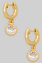 Mini Brass Hoops With Dangling Round Cz Charm