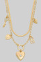 Multi Heart And Key Charms Layered Necklace