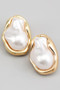 Metallic Set Pearl Shield Post Earrings