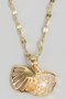 Stainless Steel Pave And Pearl Clam Necklace