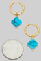 Turquoise Stone Clover Charm Hoops