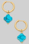 Turquoise Stone Clover Charm Hoops