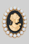 Gold Dipped Pearl Cameo Brooch Pin