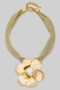 Gold Dipped Fabric Pearl Flower Necklace