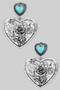 Western Turquoise Stone Heart Drop Earrings