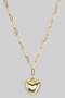 Paper Clip Chain Necklace With Puff Heart Pendant