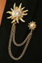 Two Piece Drooping Chain Pave Flower Brooch Pin 