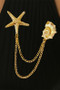 Two Piece Drooping Chain Starfish Shell Brooch Pin