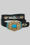 Turquoise Buckle Western Theme Cowhide Pattern Bel