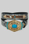 Turquoise Buckle Western Theme Cowhide Pattern Bel