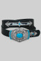 Turquoise Buckle Western Theme Cowhide Pattern Bel