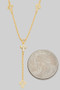 Y Drop Cutout And Cz Cross Charm Necklace