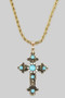Turquoise Stone Cross Pendant Rope Chain Necklace