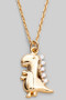 Dainty Brass Dinosaur Pendant Necklace With Pave