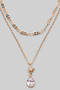Brass Layered Necklace With Cz Pendant