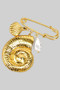 Stainless Steel Brooch Pin Shell And Pearl Charms