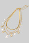 Three Piece Layered Shell And Pearl Charm Necklace