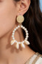 Hammered Post Pearl Hoop And Cowrie Shell Earrings