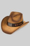 Vintage Straw Cowboy Hat With Longhorn Steer Plate
