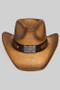 Vintage Straw Cowboy Hat With Longhorn Steer Plate