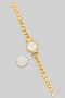 Cz Stone Bezel Round Face Chain Link Watch
