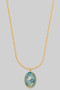 Enamel Hummingbird Flower Oval Pendant Necklace