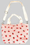 Corduroy Strawberry Print Handbag W Shoulder Strap