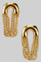 Stainless Steel Curved Post Earrings With Chain Dangle