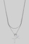 Double Layered Chain Necklace With Cz Cross Pendants