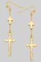 Tiered Double Cross Charm Drop Earrings