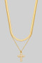 Double Layered Chain Necklace With Pearl Bubble Cross