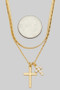 Double Layered Chain Necklace With Cz Cross Pendants