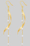 Twisted Brass Drop Earrings With Pearly Chain