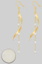 Twisted Brass Drop Earrings With Pearly Chain