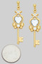 Brass Key Drop Earrings With Stone Detail