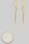 Round Cz With Chain Dangle Fish Hook Drop Earrings