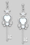 Brass Key Drop Earrings With Stone Detail