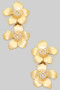 Tiered Brass Flower Drop Earrings With Pearl And Cz