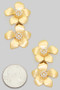 Tiered Brass Flower Drop Earrings With Pearl And Cz
