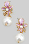 Lacquered Flower Post Earrings With Dangling Pearl