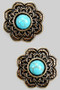 Turquoise Stone Lotus Flower Post Earrings