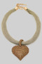 Fabric Mesh Necklace With Rhinestone Heart Pendant