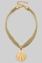 18K Gold Dipped Shell Pendant Metal Fabric Necklace