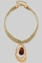 18K Gold Dipped Tortoise Pendant Metal Fabric Necklace